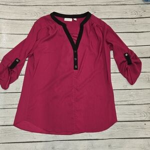 New York & Company Magenta Pink Blouse with Black Trim Womens Size M